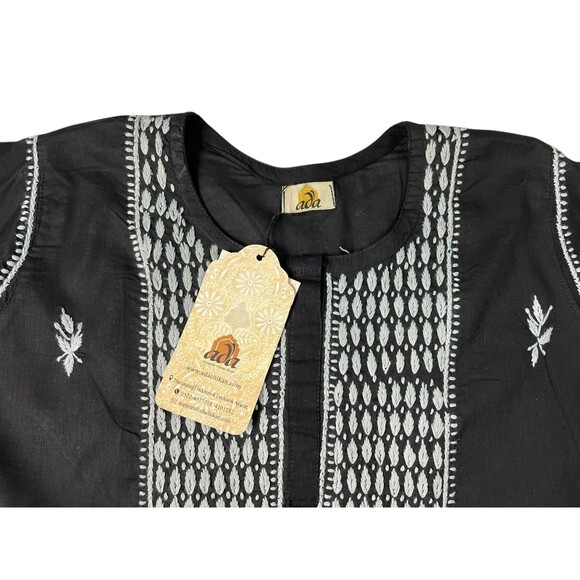 Ada Chikankari Hand Embroidered Tunic Top  Size XL  NWT  Black & Gray  Ethnic - Picture 8 of 13